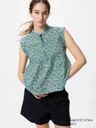 Blusa de algodón ligero con pinzas para mujer | Sin mangas | Estampada