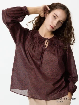 Blusa de algodón ligero fruncida para mujer | Estampado