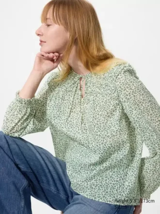 Blusa de algodón ligero fruncida para mujer | Estampado
