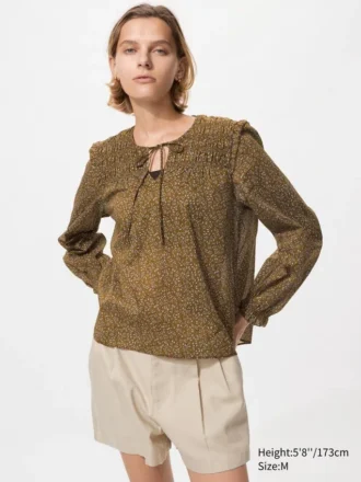 Blusa de algodón ligero fruncida para mujer | Estampado