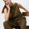 Blusa de mezcla de lino para mujer | Sin mangas