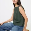 Blusa de mezcla de lino para mujer | Sin mangas
