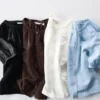 Blusa de mujer con mangas voluminosas de mezcla de lino Blusa de mujer con mangas voluminosas de mezcla de lino