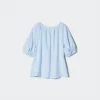 Blusa de mujer con mangas voluminosas de mezcla de lino Blusa de mujer con mangas voluminosas de mezcla de lino
