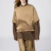 Blusa de pantalones cortos oversize de satén para mujer | Mangas cortas Blusa de pantalones cortos oversize de satén para mujer | Mangas cortas