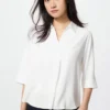 Blusa de rayón con cuello Skipper para mujer | Mangas 3/4
