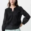 Blusa fruncida de algodón ligero para mujer Blusa fruncida de algodón ligero para mujer