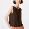 Blusa sin mangas de mezcla de lino para mujer