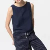 Blusa sin mangas de mezcla de lino para mujer