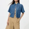 Camisas boxy de denim para mujer | Mangas cortas