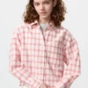 Camisas cortas de corte cuadrado Oxford para mujer | A cuadros Camisas cortas de corte cuadrado Oxford para mujer | A cuadros