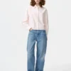 Camisas cortas de corte cuadrado Oxford para mujer | A rayas Camisas cortas de corte cuadrado Oxford para mujer | A rayas