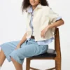 Camisas de denim de corte holgado para mujer | Mangas cortas Camisas de denim de corte holgado para mujer | Mangas cortas