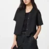 Camisas de mujer de mezcla de lino con cuello abierto | Mangas cortas