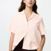 Camisas de mujer de mezcla de lino con cuello abierto | Mangas cortas