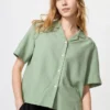 Camisas de mujer de mezcla de lino con cuello abierto | Mangas cortas