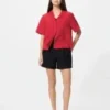 Camisas de mujer de mezcla de lino con cuello abierto | Mangas cortas
