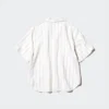 Camisas de mujer de mezcla de lino con cuello abierto | Mangas cortas | A rayas Camisas de mujer de mezcla de lino con cuello abierto | Mangas cortas | A rayas