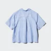 Camisas de mujer de mezcla de lino con cuello abierto | Mangas cortas | A rayas Camisas de mujer de mezcla de lino con cuello abierto | Mangas cortas | A rayas