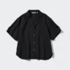 Camisas de mujer de mezcla de lino con cuello abierto y mangas cortas Camisas de mujer de mezcla de lino con cuello abierto y mangas cortas