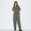 Camisas de mujer de mezcla de lino con cuello abierto y mangas cortas Camisas de mujer de mezcla de lino con cuello abierto y mangas cortas