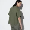Camisas de mujer de mezcla de lino con cuello abierto y mangas cortas Camisas de mujer de mezcla de lino con cuello abierto y mangas cortas