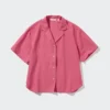 Camisas de mujer de mezcla de lino con cuello abierto y mangas cortas en pantalones cortos Camisas de mujer de mezcla de lino con cuello abierto y mangas cortas en pantalones cortos