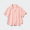 Camisas de mujer de mezcla de lino con cuello abierto y mangas cortas en pantalones cortos Camisas de mujer de mezcla de lino con cuello abierto y mangas cortas en pantalones cortos