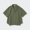 Camisas de mujer de mezcla de lino con cuello abierto y mangas cortas en pantalones cortos Camisas de mujer de mezcla de lino con cuello abierto y mangas cortas en pantalones cortos