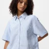 Camisas de mujer Oxford de corte cuadrado con pantalones cortos y mangas cortas | A rayas Camisas de mujer Oxford de corte cuadrado con pantalones cortos y mangas cortas | A rayas