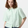 Camisas de mujer Oxford de corte cuadrado con pantalones cortos y mangas cortas | A rayas Camisas de mujer Oxford de corte cuadrado con pantalones cortos y mangas cortas | A rayas