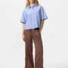 Camisas de mujer Oxford de corte cuadrado con pantalones cortos y mangas cortas | A rayas Camisas de mujer Oxford de corte cuadrado con pantalones cortos y mangas cortas | A rayas