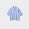 Camisas de mujer Oxford de corte cuadrado con pantalones cortos y mangas cortas | A rayas Camisas de mujer Oxford de corte cuadrado con pantalones cortos y mangas cortas | A rayas