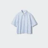 Camisas de mujer Oxford de corte cuadrado con pantalones cortos y mangas cortas | A rayas Camisas de mujer Oxford de corte cuadrado con pantalones cortos y mangas cortas | A rayas