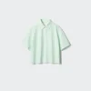 Camisas de mujer Oxford de corte cuadrado con pantalones cortos y mangas cortas | A rayas Camisas de mujer Oxford de corte cuadrado con pantalones cortos y mangas cortas | A rayas