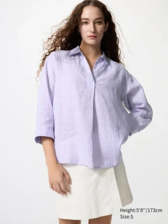 Camisas de mujer Premium Linen con cuello marinero y mangas 3/4 | A rayas