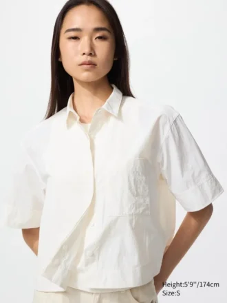 Camisas de pantalones cortos de nylon de corte recto para mujer | Mangas cortas