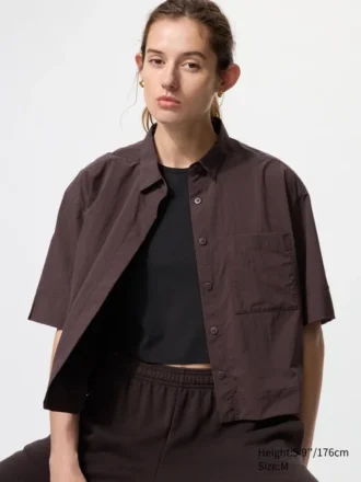Camisas de pantalones cortos de nylon de corte recto para mujer | Mangas cortas