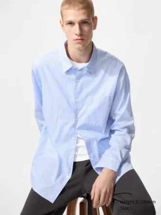 Camisas unisex de tela de sarga | Cuello regular | A rayas