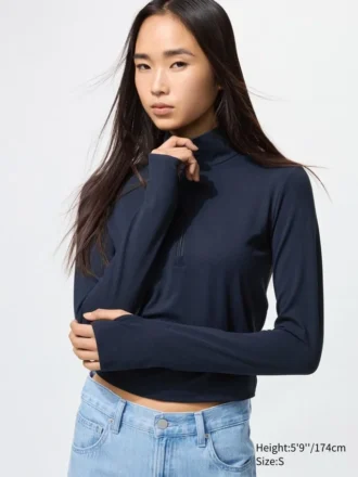 Camiseta AIRism Soft con media cremallera para mujer