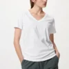 Camiseta de cuello en V de algodón slub para mujer