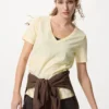 Camiseta de cuello en V de algodón slub para mujer