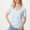 Camiseta de cuello en V de algodón slub para mujer