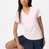 Camiseta de cuello en V de algodón slub para mujer