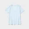 Camiseta de cuello en V de algodón slub para mujer