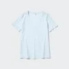 Camiseta de cuello en V de algodón slub para mujer