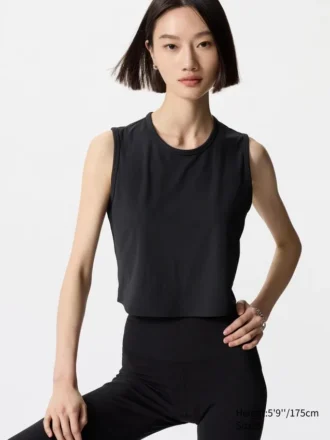 Camiseta de mujer AIRism con canalé suave | Sin mangas