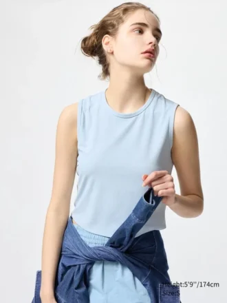 Camiseta de mujer AIRism con canalé suave | Sin mangas