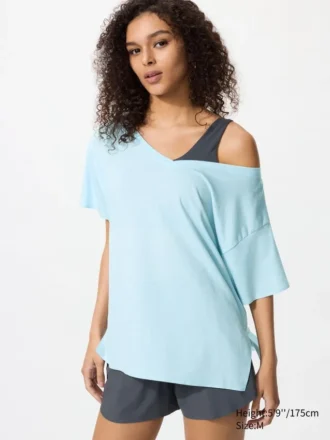 Camiseta de mujer AIRism de corte holgado con cuello en V | 2 Way