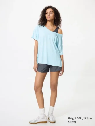 Camiseta de mujer AIRism de corte holgado con cuello en V | 2 Way